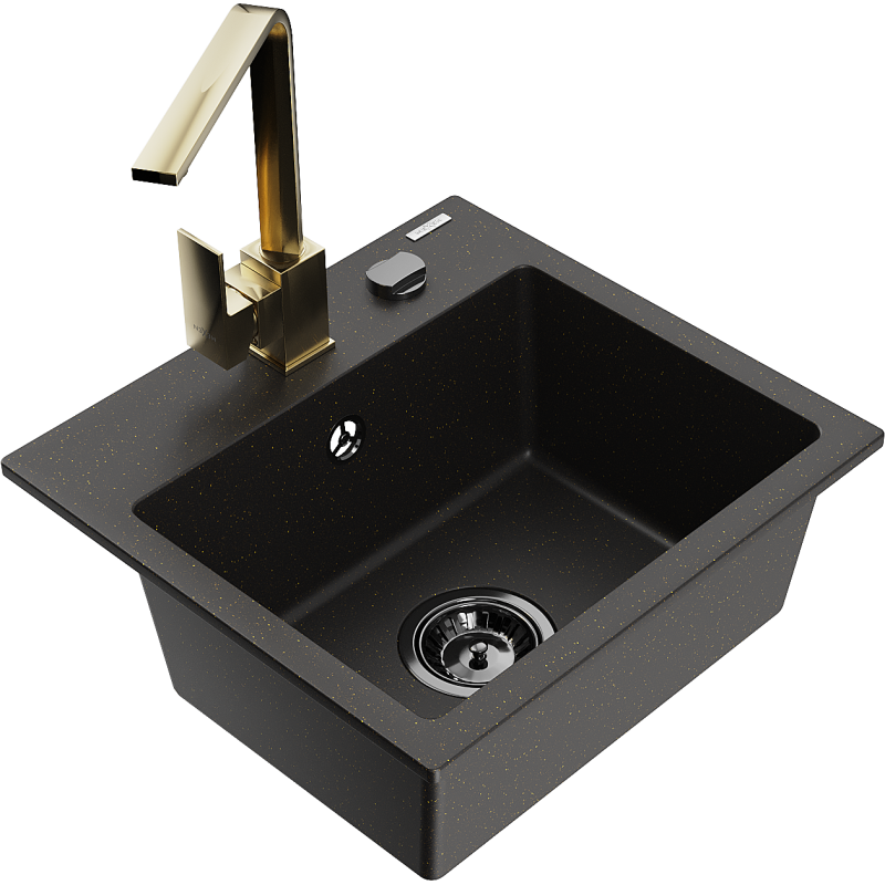 Mexen Milo Granitische Kichezëchwasserspull a mat 1 Kummer a Kichekrunn Rita, schwaarz/gëlle Metallik - 6505-75-670300-50-B