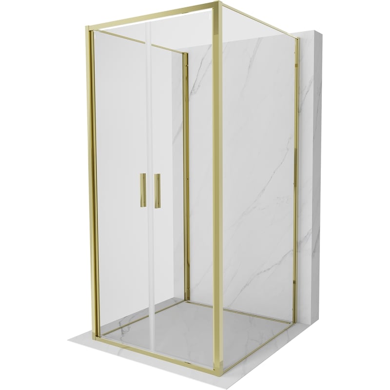 Mexen Exo-B Duo 3S cabina doccia a 3 lati con anta battente 80 x 80 cm, trasparente, dorata - 814-080-080-50-00-3S