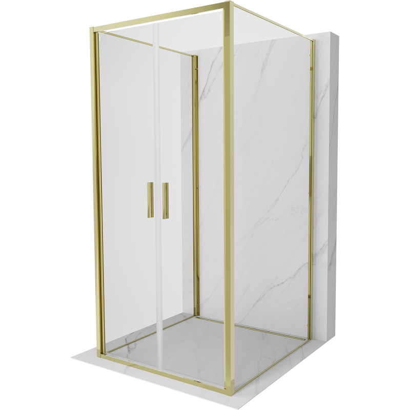 Mexen Exo-3S 3-sienu dušas kabīne ar atveramu durvīm 90 x 90 cm, caurspīdīga, zeltīta - 814-090-090-50-00-3S