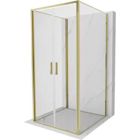Mexen Exo-3S 3-sienu dušas kabīne ar atveramu durvīm 90 x 90 cm, caurspīdīga, zeltīta - 814-090-090-50-00-3S