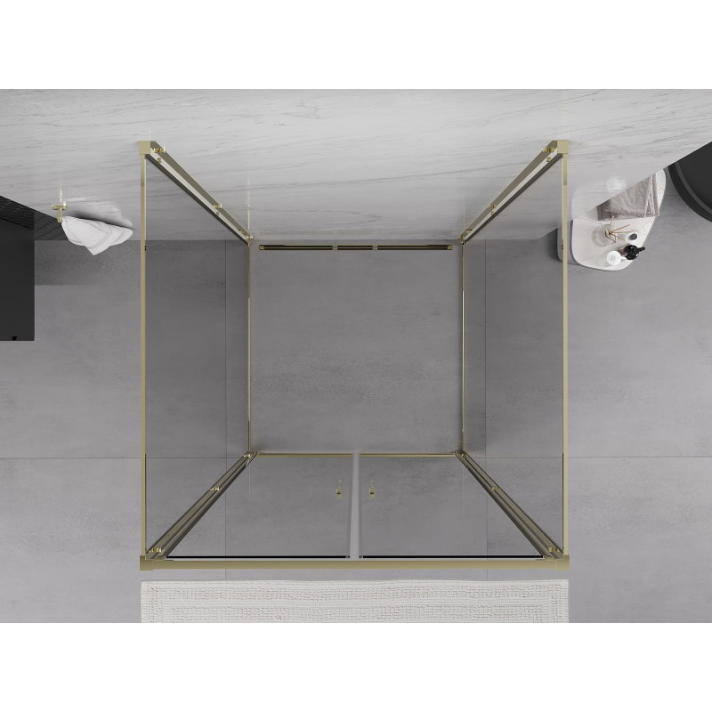 Mexen Exo-B Duo 3S kabina prysznicowa 3-ścienna uchylna 110 x 110 cm, transparent, złota - 814-110-110-50-00-3S