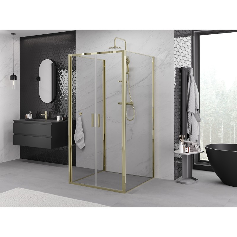 Mexen Exo-3S 3-sienu dušas kabīne ar atveramu durvīm 90 x 90 cm, caurspīdīga, zeltīta - 814-090-090-50-00-3S