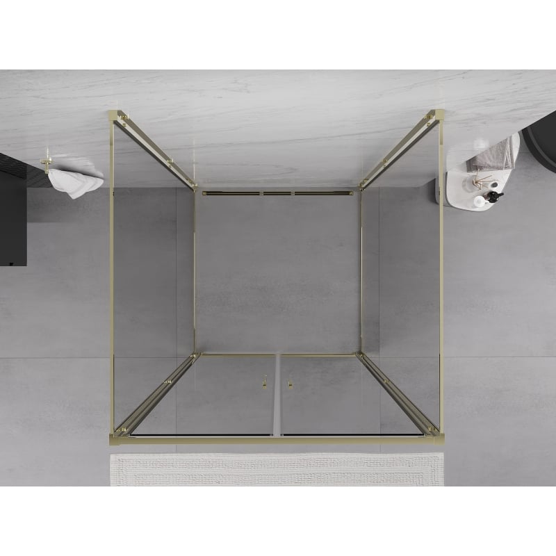 Mexen Exo-B Duo 3S cabina doccia a 3 lati con anta battente 80 x 80 cm, trasparente, dorata - 814-080-080-50-00-3S