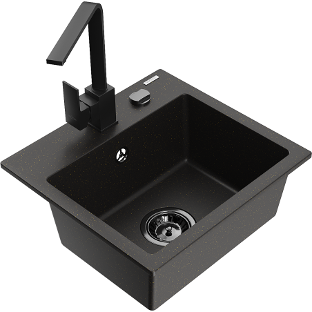 Mexen Milo lava-louça de granito de 1 cuba com torneira de cozinha Rita, preto/dourado metálico - 6505-75-670300-70-B