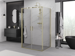 Mexen Exo-B Duo 3S cabine de duche de 3 paredes com abrir 90 x 95 cm, transparente, dourada - 814-090-095-50-00-3S