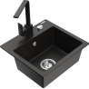 Mexen Milo lava-louça de granito de 1 cuba com torneira de cozinha Rita, preto/dourado metálico - 6505-75-670300-70