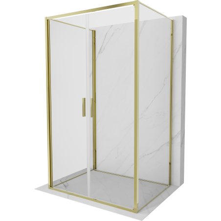Mexen Exo-3S trīs sienu dušas kabīne, atverama, 100 x 120 cm, caurspīdīga, zelta - 814-100-120-50-00-3S