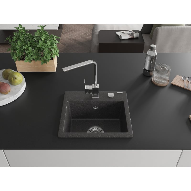 Mexen Milo fregadero de granito de 1 cubeta con grifo de cocina Rita, negro moteado - 6505-76-670300-00