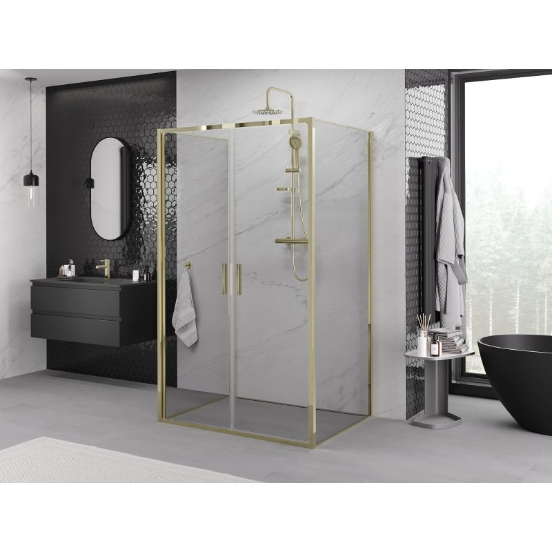 Mexen Exo-B Duo 3S cabine de duche 3-paredes, porta de batente 110 x 120 cm, transparente, dourada - 814-110-120-50-00-3S