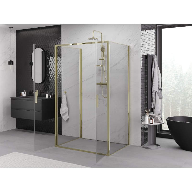 Mexen Exo-3S dušas kabīne 3-sienu veramās durvis 110 x 95 cm, caurspīdīga, zelta - 814-110-095-50-00-3S