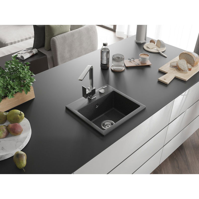 Mexen Milo lava-loiça de granito de 1 cuba com torneira de cozinha Rita, preto salpicado - 6505-76-670300-00