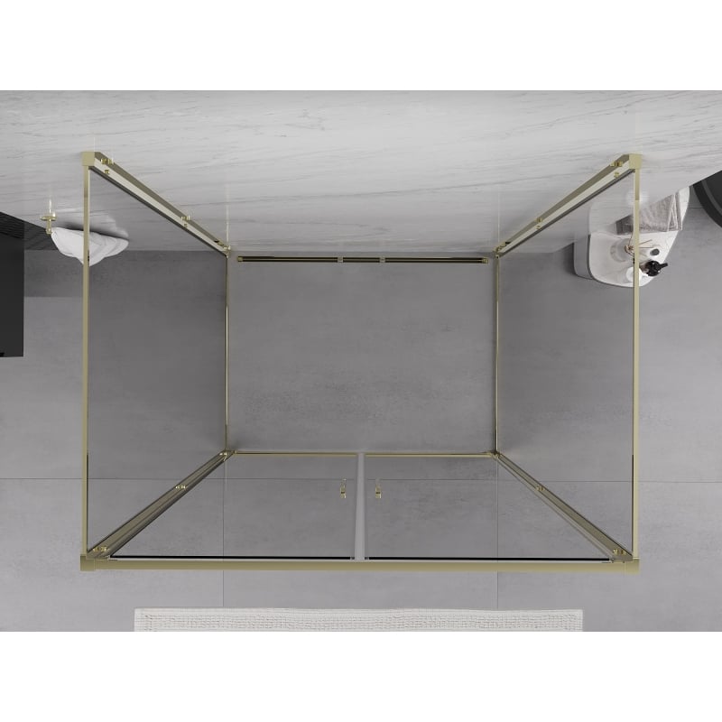 Mexen Exo-B Duo 3S cabine de douche 3 parois pivotante 110 x 75 cm, transparent, or - 814-110-075-50-00-3S