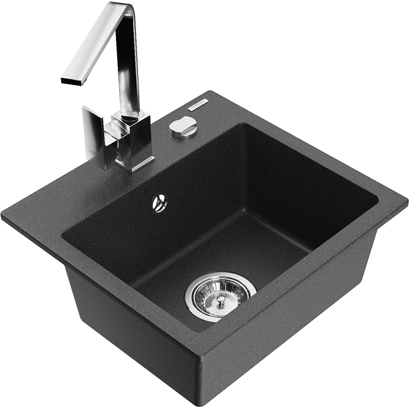 Mexen Milo granitdiskho med 1 facka och kökskran Rita, svart med stänk - 6505-76-670300-00