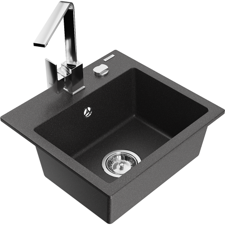 Mexen Milo fregadero de granito de 1 seno con grifo de cocina Rita, negro moteado - 6505-76-670300-00