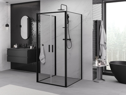 Mexen Exo-B Duo 3S kabina prysznicowa 3-ścienna uchylna 70 x 70 cm, transparent, czarna - 814-070-070-70-00-3S