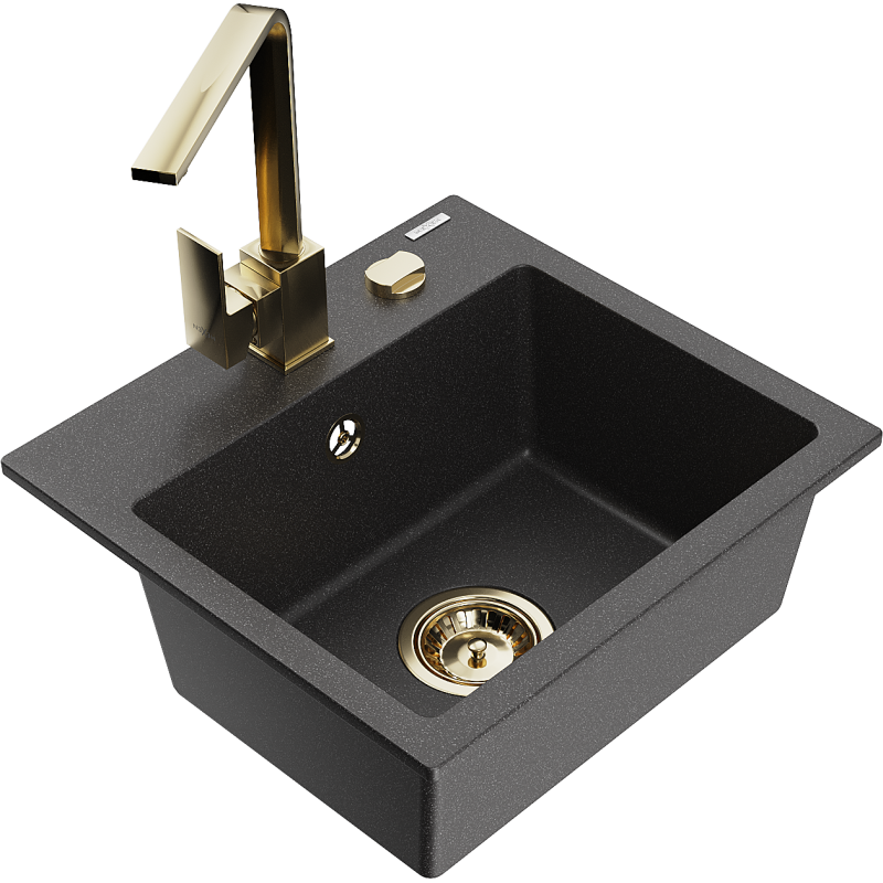 Mexen Milo Graniittinen 1-allas keittiöallas ja keittiöhana Rita, musta täplikäs - 6505-76-670300-50