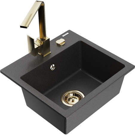 Mexen Milo 1-Bowl Granite Sink with Rita Kitchen Tap, Black Speckled - 6505-76-670300-50