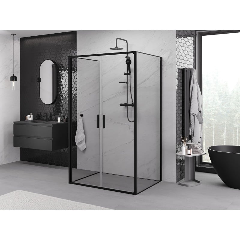 Mexen Exo-3S kabina prysznicowa 3-ścienna uchylna 100 x 85 cm, transparent, czarna - 814-100-085-70-00-3S