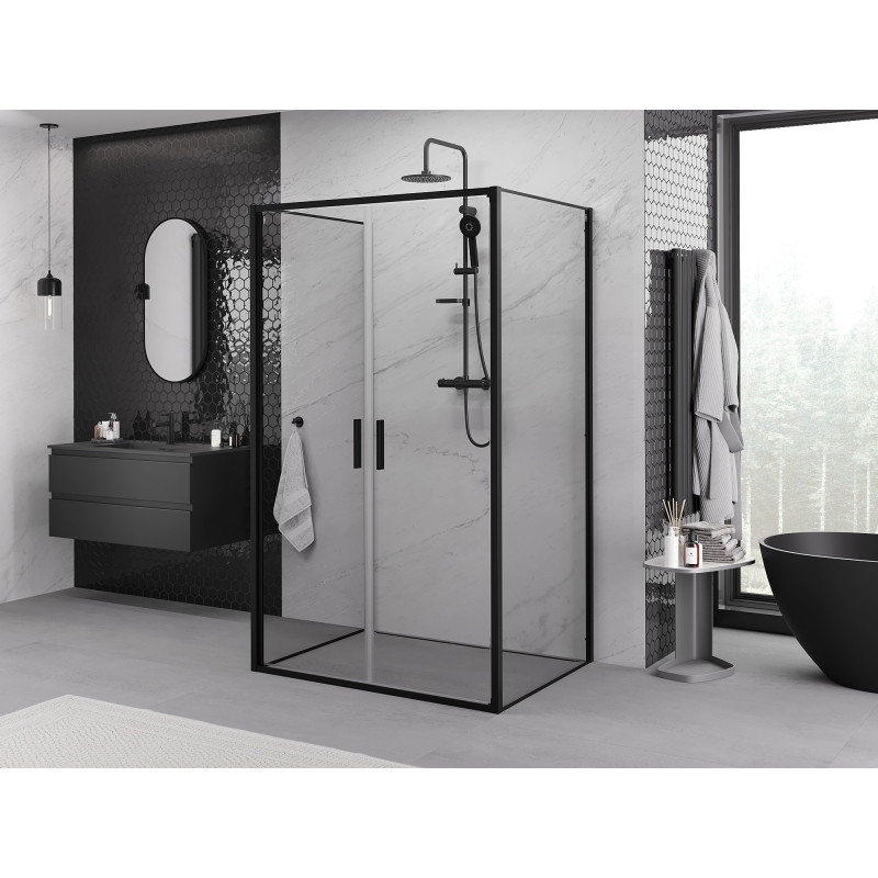 Mexen Exo-B Duo 3S Duschkabine 3-seitig schwenkbar 70 x 95 cm, transparent, schwarz - 814-070-095-70-00-3S