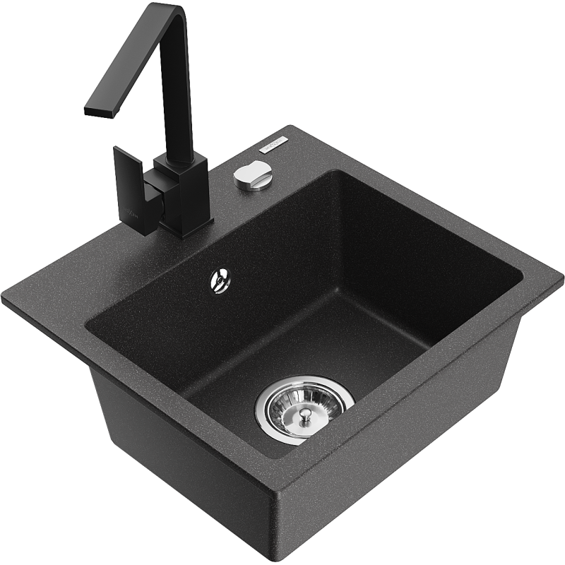 Mexen Milo fregadero de granito de 1 cubeta con grifo de cocina Rita, negro moteado - 6505-76-670300-70