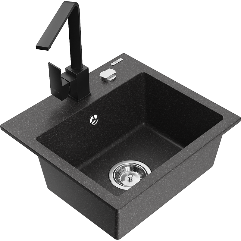 Mexen Milo granitdiskho med 1 fack och köksblandare Rita, svart stänkmålad - 6505-76-670300-70