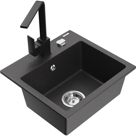 Mexen Milo granite sink 1-bowl with Rita kitchen tap, black speckled - 6505-76-670300-70