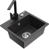 Mexen Milo granite sink 1-bowl with Rita kitchen tap, black speckled - 6505-76-670300-70