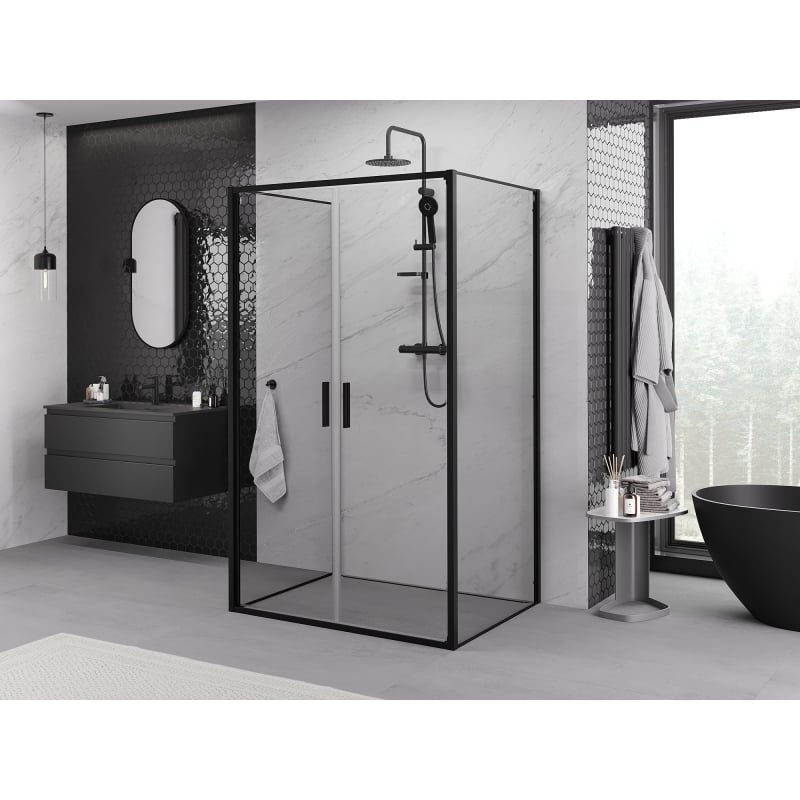 Mexen Exo-B Duo 3S 3-seitige Duschkabine zum Öffnen 100 x 95 cm, transparent, schwarz - 814-100-095-70-00-3S