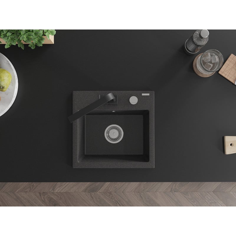 Mexen Milo évier en granit 1 bac avec mitigeur de cuisine Rita, noir moucheté - 6505-76-670300-70