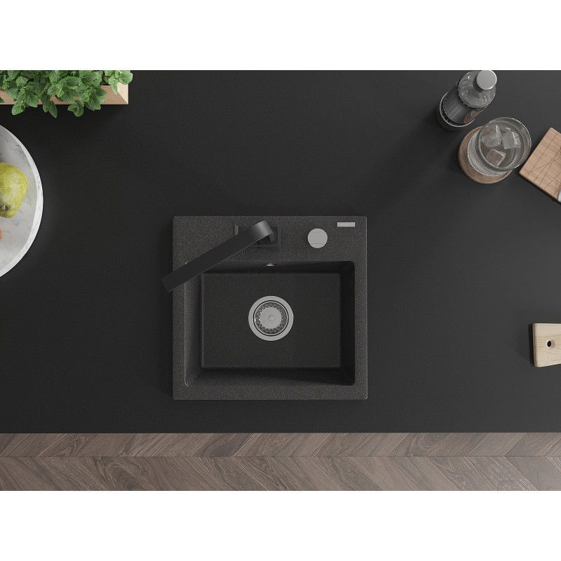 Mexen Milo fregadero de granito de 1 cubeta con grifo de cocina Rita, negro moteado - 6505-76-670300-70