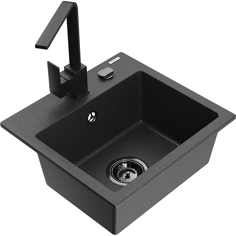Mexen Milo fregadero de granito de 1 seno con grifo de cocina Rita, negro moteado - 6505-76-670300-70-B