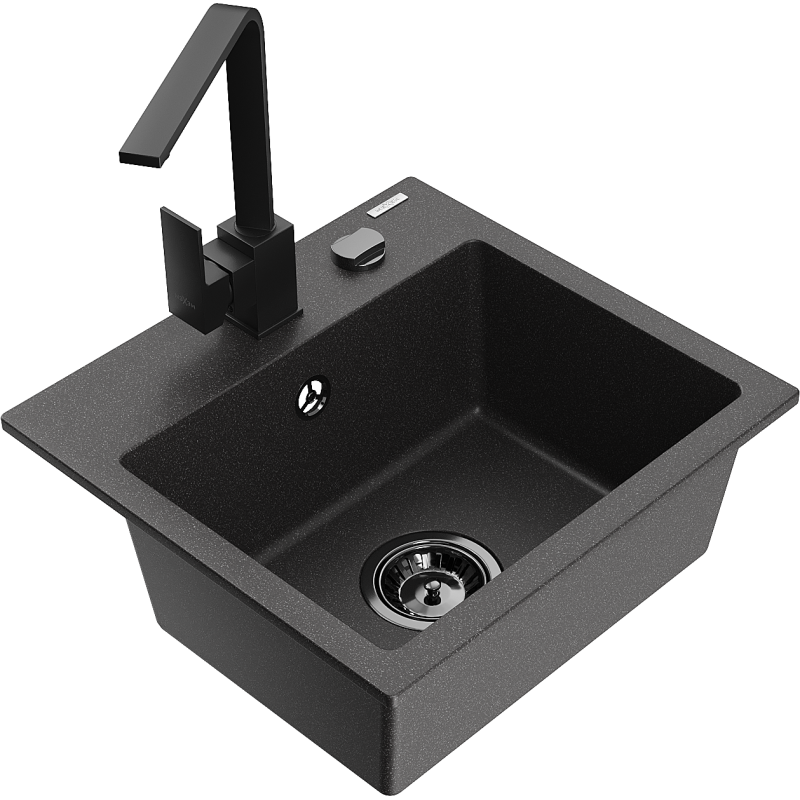 Mexen Milo lava-louça de granito de 1 cuba com torneira de cozinha Rita, preto salpicado - 6505-76-670300-70-B