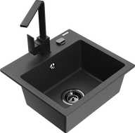 Mexen Milo fregadero de granito de 1 seno con grifo de cocina Rita, negro moteado - 6505-76-670300-70-B