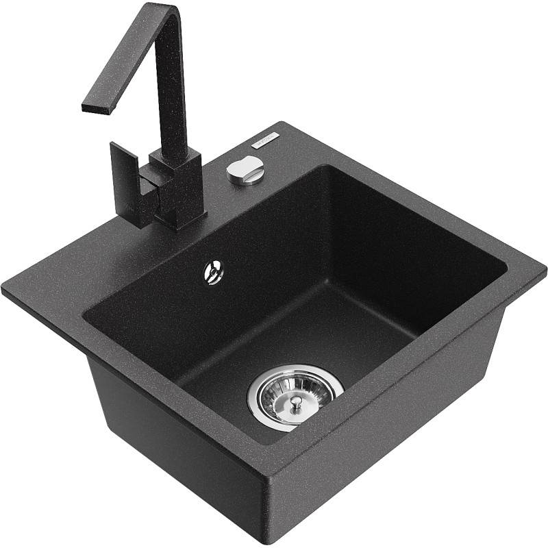 Mexen Milo fregadero de cocina de granito de 1 cubeta con grifo de cocina Rita, negro moteado - 6505-76-670300-76