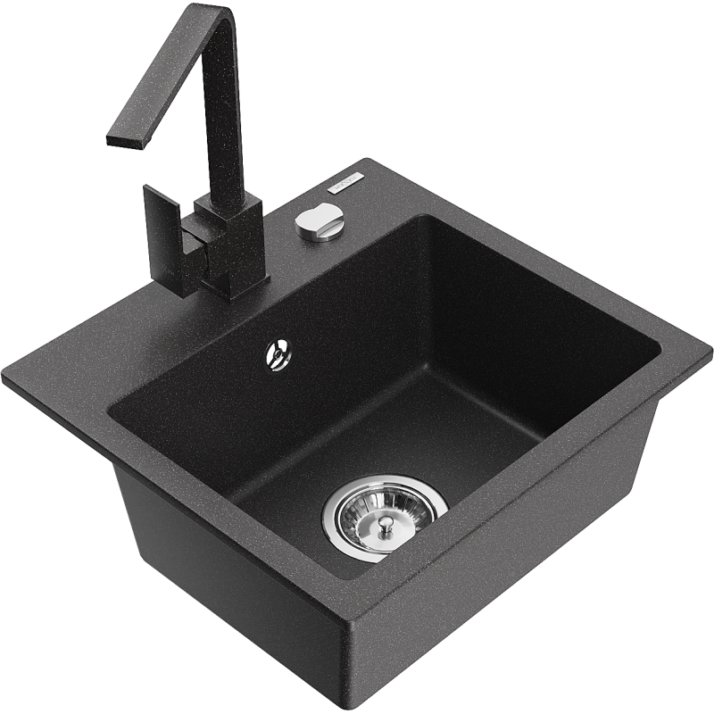 Mexen Milo granite sink 1-bowl with Rita kitchen tap, speckled black - 6505-76-670300-76