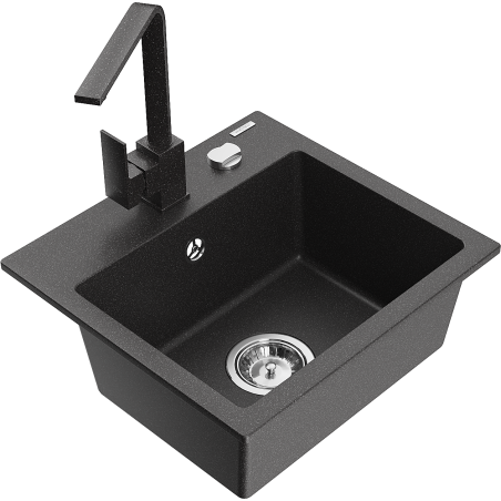 Mexen Milo lava-loiça de granito de 1 cuba com torneira de cozinha Rita, preto salpicado - 6505-76-670300-76