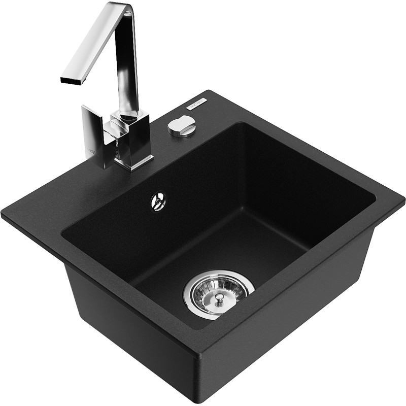 Mexen Milo fregadero de granito de 1 compartimento con grifo de cocina Rita, negro - 6505-77-670300-00