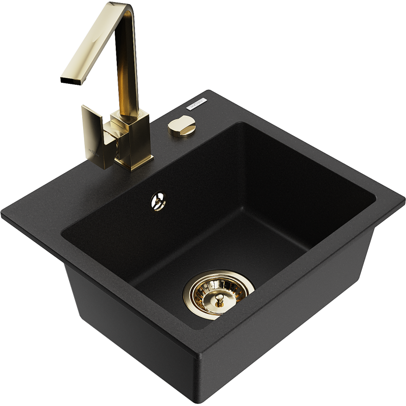 Mexen Milo fregadero de granito de 1 compartimento con grifo de cocina Rita, negro - 6505-77-670300-50