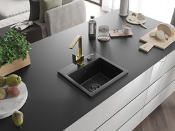 Mexen Milo graniittinen 1-allasinen keittiöallas Ritalla, musta - 6505-77-670300-50-B