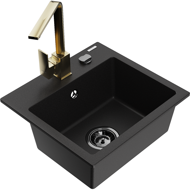Mexen Milo 1-bowl granite sink with Rita kitchen tap, black - 6505-77-670300-50-B