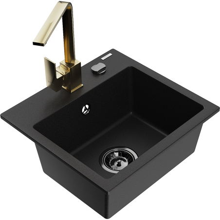 Mexen Milo 1-bowl granite sink with Rita kitchen tap, black - 6505-77-670300-50-B