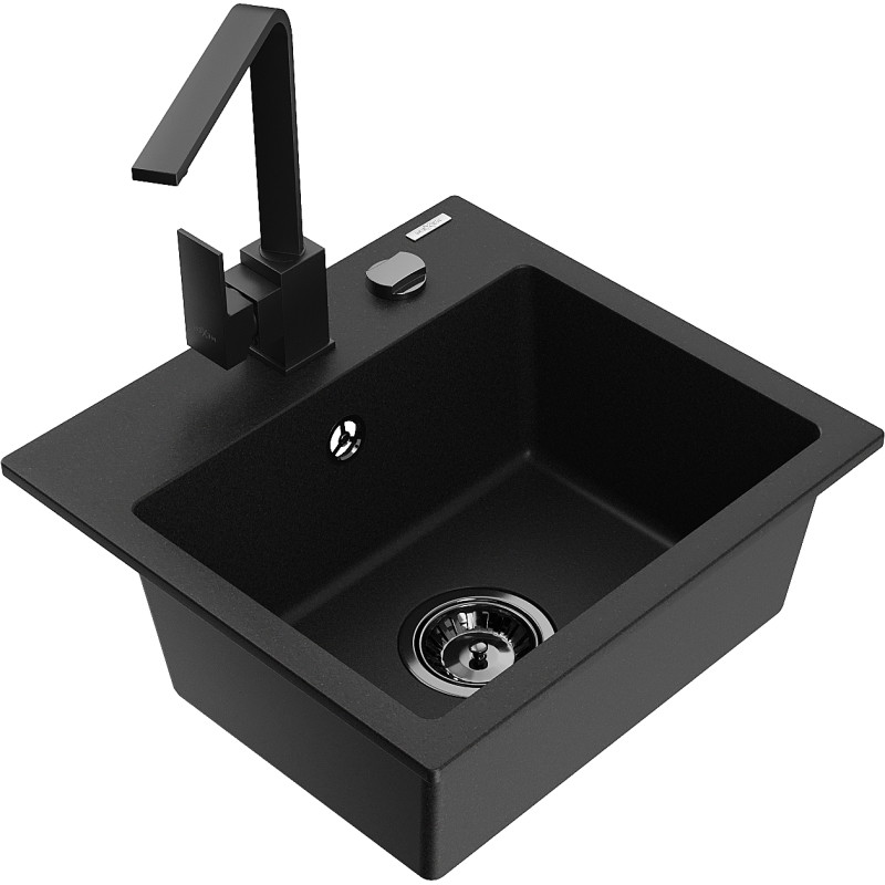 Mexen Milo fregadero de granito de 1 seno con grifo de cocina Rita, negro - 6505-77-670300-70-B