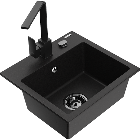 Mexen Milo 1-Bowl Granite Sink with Rita Kitchen Tap, Black - 6505-77-670300-70-B