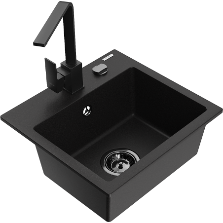 Mexen Milo granieten gootsteen 1-kompartment met keukenkraan Rita, zwart - 6505-77-670300-70-B