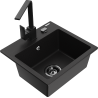 Mexen Milo 1-Bowl Granite Sink with Rita Kitchen Tap, Black - 6505-77-670300-70-B