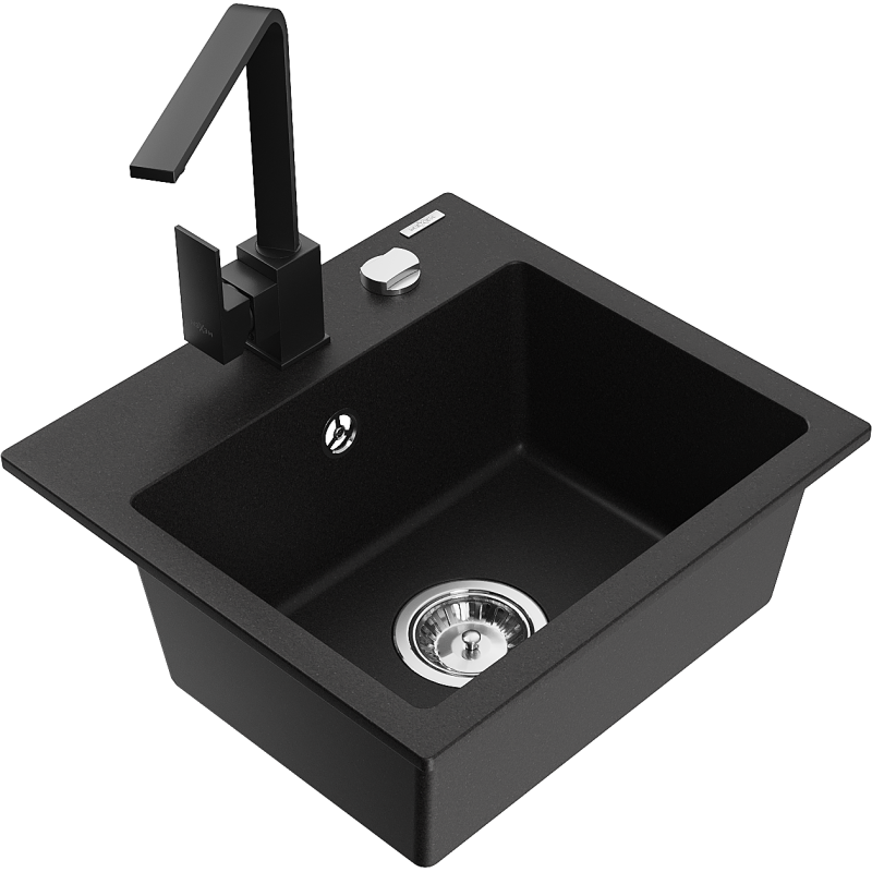 Mexen Milo fregadero de granito de 1 compartimento con grifo de cocina Rita, negro - 6505-77-670300-70