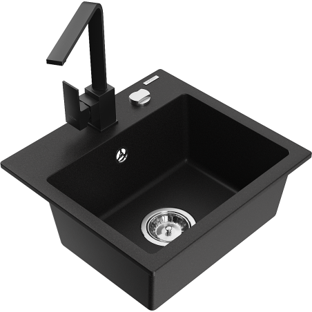 Mexen Milo fregadero de granito de 1 compartimento con grifo de cocina Rita, negro - 6505-77-670300-70