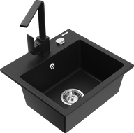 Mexen Milo granite sink single-bowl with Rita kitchen tap, black - 6505-77-670300-70