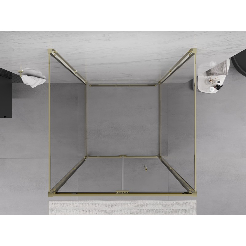Mexen Exo-3S trīssienu salokāma dušas kabīne 100 x 100 cm, caurspīdīga, zelta - 816-100-100-50-00-3S