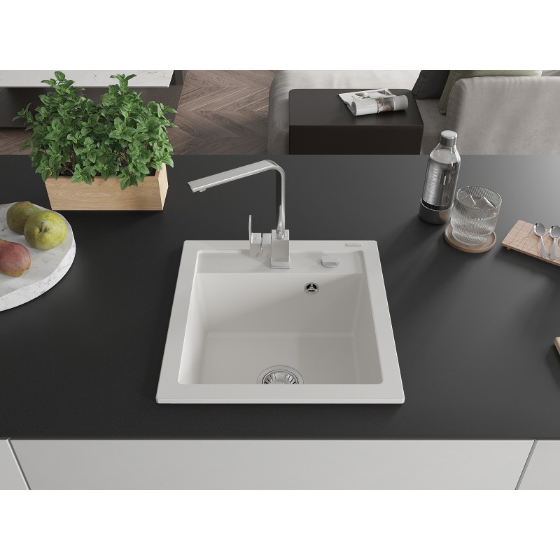 Mexen Vito fregadero de granito de 1 compartimento con grifo de cocina Rita, blanco - 6503-20-670300-00